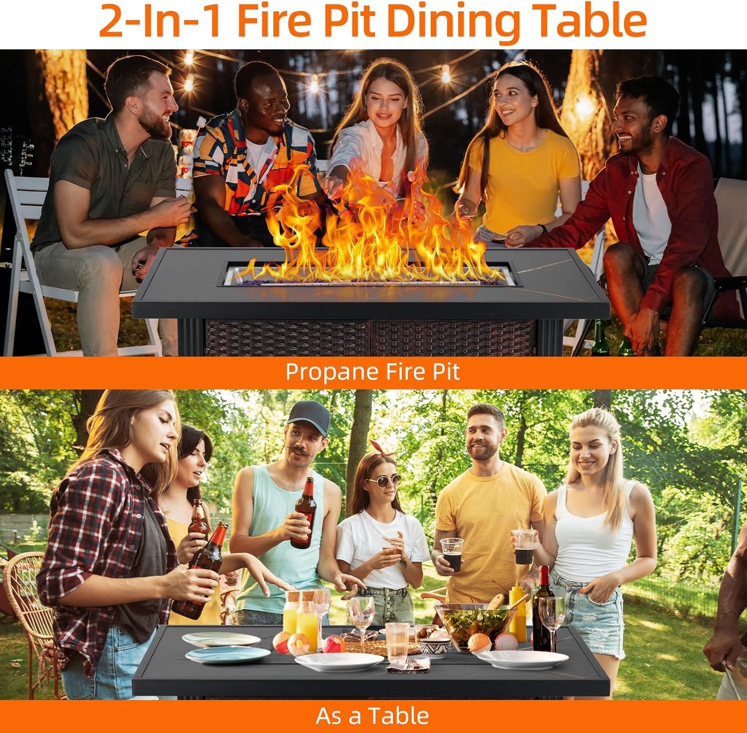 44" Propane Fire Pit Table Outdoor Steel Fire Table 50,000 BTU with Cover Lid
