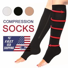 Men Women Zipper Compression Socks 15-20mmHg Closed Toe for Varicose Vein Edema