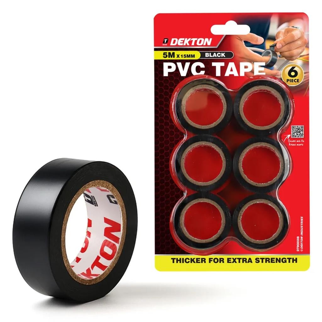 Dekton Electrical Tape Black Insulation PVC 6 Rolls 5m x 15mm