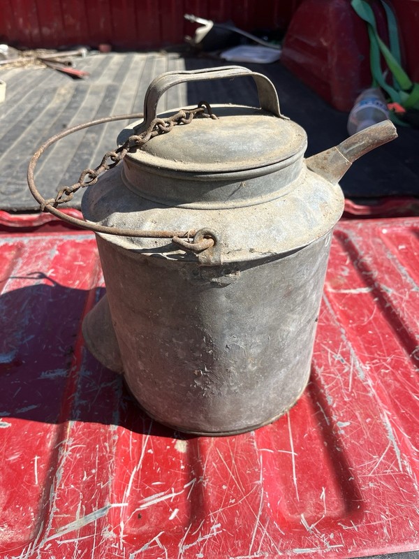 Vintage Galvanized Kerosene Fuel Can With Spout & Lid
