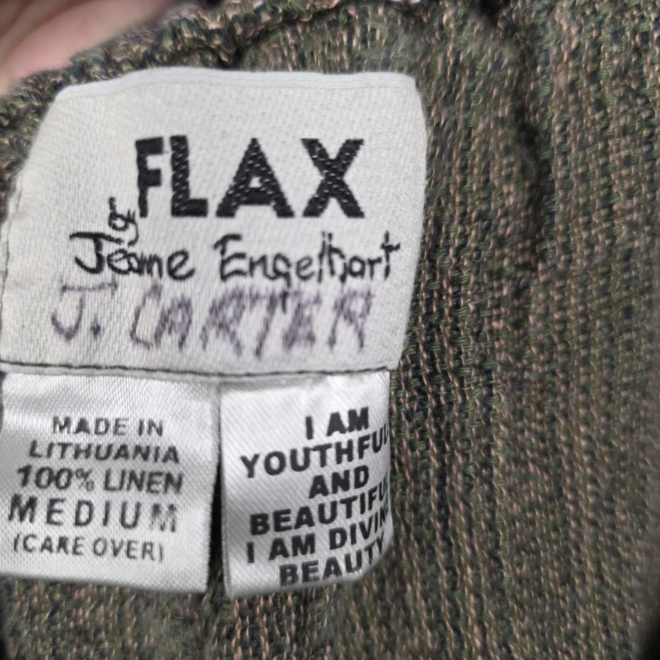 Винтажные льняные женские брюки Jeanne Engelhart среднего размера коричневые льняные широкие повседневные - Изображение 3 из 4