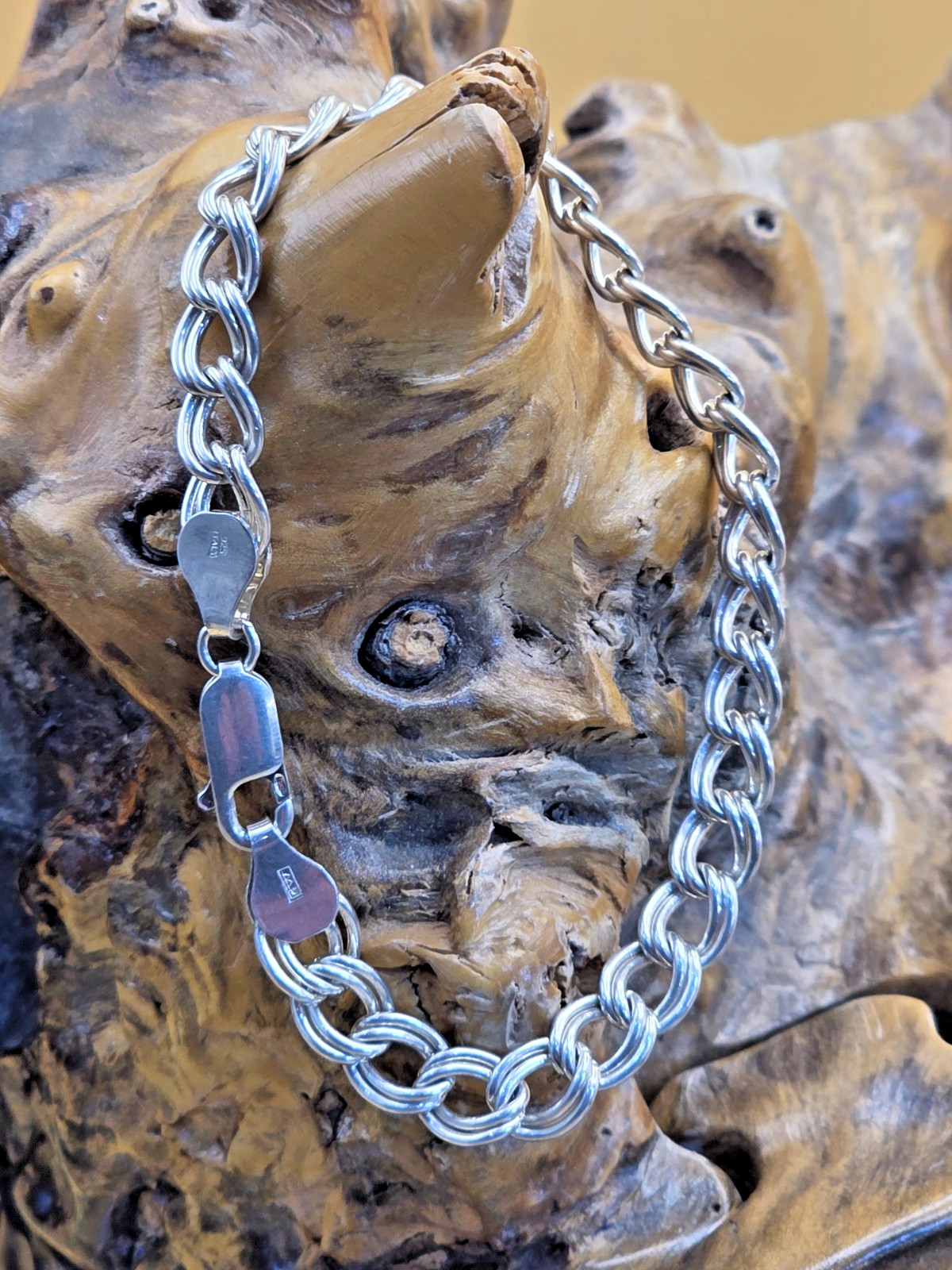 Sterling Silver 7mm Solid Double Link Charm Brace… - image 1