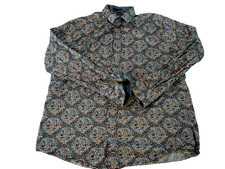 Johnston  Murphy Shirt Mens Large Blue Orange Geometric Print Dress Button Up