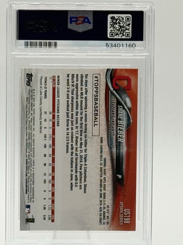 Shane Bieber 2018 Topps Update #US198 Ball At Waist Rookie RC PSA 10 - Picture 3 of 3