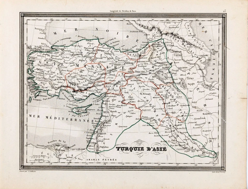 1845 TURKEY - CONSTANTINOPLE PERSIA - SYRIA Map Original VUILLEMIN (10x7.5) - Image 2 of 3
