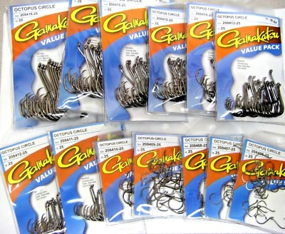 #ad GAMAKATSU #208 OCTOPUS CIRCLE HOOKS Value Packs OFFSET ALL SIZES 8 0 through 8 $17.99