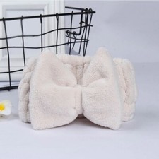 SPA Bath Shower Big Bow Solid Coral Fleece Headband Washing Face Elastic Bands