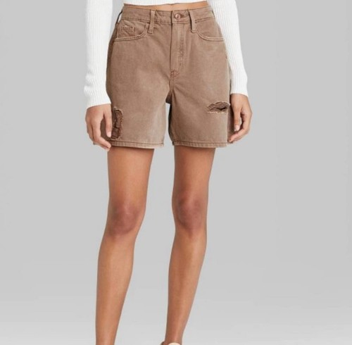 (Talla 2) Nuevo Target Wild Fable Bermudas de tiro alto marrón desgastado Denim Shorts - Imagen 2 de 10