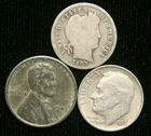 Old US Coin Estate Lot Barber Dime Steel Cent Roosevelt Dime 3 Coin Set