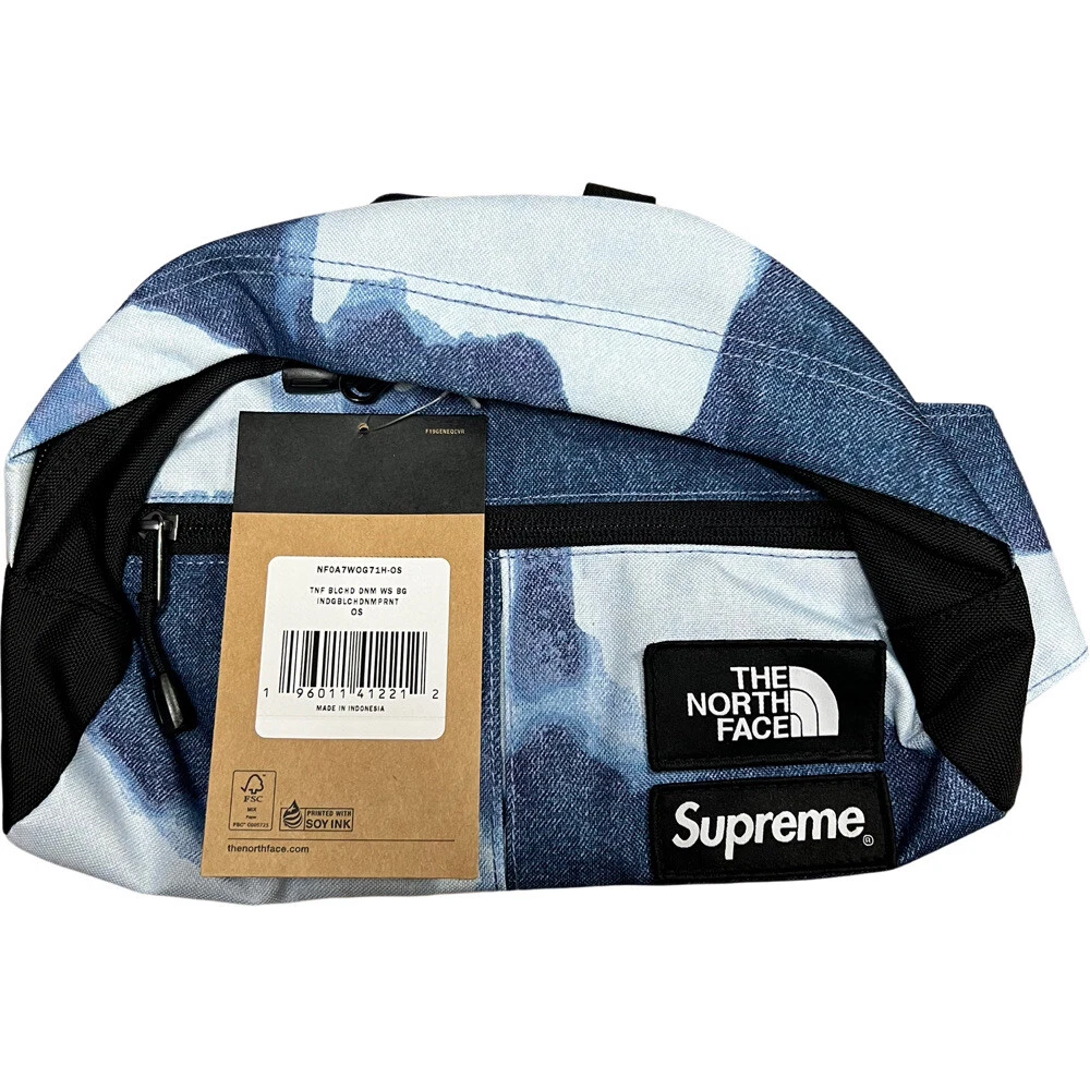 SUPREME/ THE NORTH FACE TNF BLEACHED DENIM PRINT ROO II INDIGO OS WAIST BAG FW21