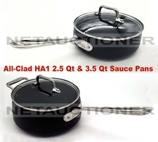 New ALL-CLAD Nonstick HA1 Hard Anodized 2.5 Qt & 3.5 Qt Saucepans with Lid Set