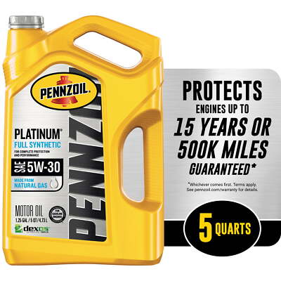 Pennzoil Platinum Full Synthetic 5W-30 Motor Oil, 5-Quart Extend Engine Life