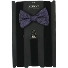  90 Alfani Men'S Black Stretch Suspender Purple Speckle Bow Tie Combination Set