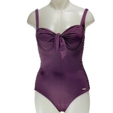 SUN SEEKER Swimsuit One Piece Crochet Side Front Tie Mayo Suit Women's Size 8