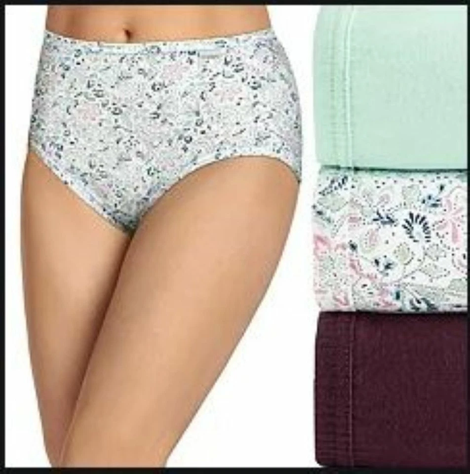 Jockey Elance Comfort Briefs 100% Cotton Mint Floral Wine 6 Pair Size 7 - Image 2 of 4