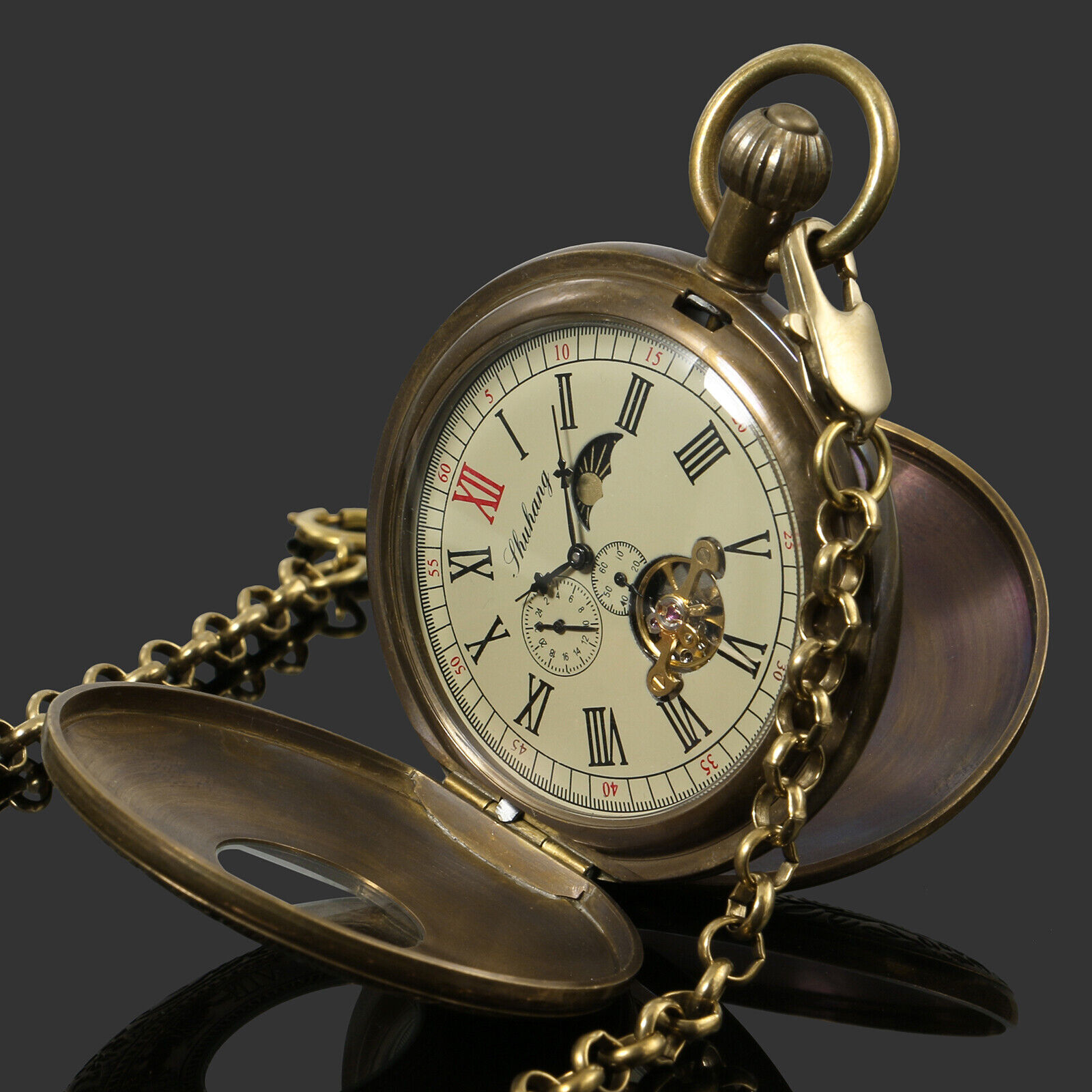 Mens Pocket Watch Mechanical Copper Tourbillon Case Vintag Retro Time Detroit Mall sale