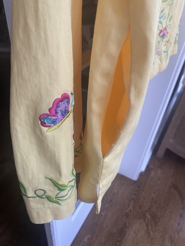 Quaker Factory Floral Embroidered Lightweight Yellow Jacket Pockets Full Zip! - Picture 5 of 5