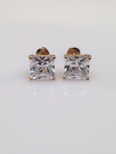 Herren 925 Sterling Silber Quadratschliff CZ Ohrstecker 8 mm Schraubverschluss