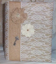 Wedding Burlap Photo Album #12 Country Farm Ranch Handmade Flowers lg holds 400 