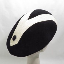 Vintage Ladies Flat Cap Hat Black Ivory Imported Velour Canada Union Label