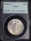 1945 D Walking Liberty Silver Half Dollar PCGS MS63 Choice BU Rattler Holder
