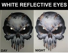 WHITE REFLECTIVE EYE BONE USA AMERICAN FLAG SKULL STICKER DECAL CAR TRUCK WINDOW