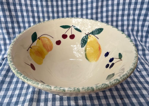 VINTAGE ~ HARTSTONE 9" RIBBED FRUIT BOWL ~ HANDPAINTED FRUIT ~ DW 1981 USA - Picture 8 of 14
