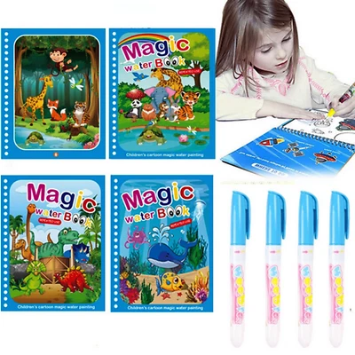 MAGIC WATER BOOK Kinder Malbuch Malen mit Wasser Aqua Doodle Stift Magic Book Water Painting Buch
