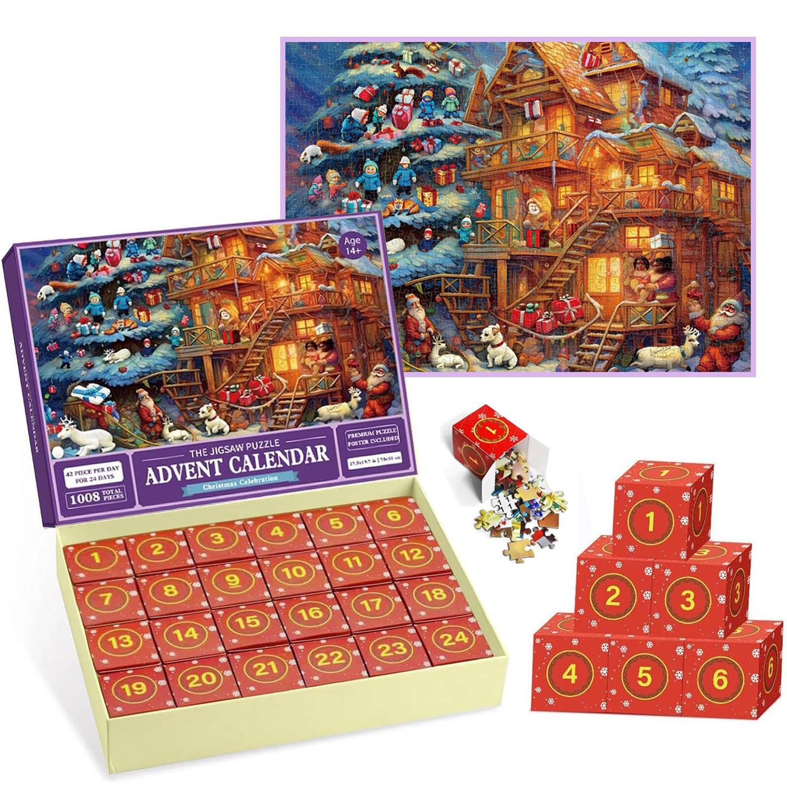 Christmas Advent Calendar Puzzle 1008 Pieces, Christmas Countdown Puzzle Toy,