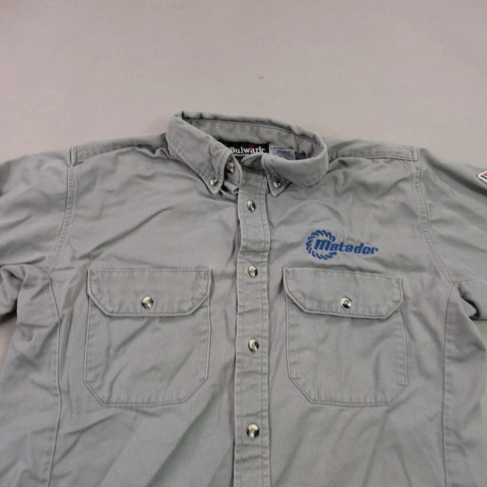 Рубашка мужская Bulwark средний размер с длинным рукавом карманы на пуговицах огнестойкая FR серая - Изображение 3 из 4