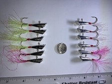 SHAD  DARTS  , UNPAINTED , 12, 3 DIFFERENT COLOR TAILS. 1/8 th oz.