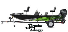 Boat Wrap Green Gray Black Vinyl Graphic Decal Kit Fish Abstract Cracked Lines