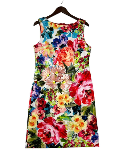 Leslie Fay Sheath Dress 10 Floral Sleeveless Midi Lined Formal Elegant Colorful