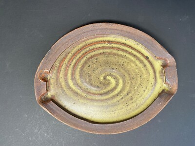 Ed Keesling 1980's Brutalist Art Pottery Swirl Glaze Plate Platter Tray