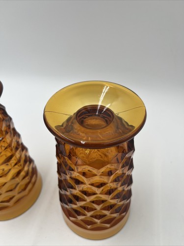 2 Vintage Amber Indiana Glass Whitehall Colony Cubist Footed Tea Glasses Tumbler - Picture 4 of 7