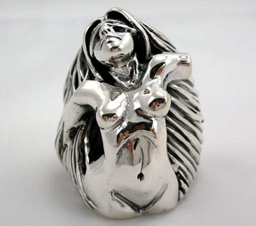 HOT BIKER NAKED WOMEN LADY STERLING SILVER RING NEW HARLEY JEWELRY BIKER ROCKER