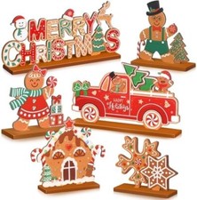 6 Pcs Christmas Wooden Table Decorations Merry Christmas Sign Wood Table