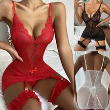 Sexy Women's See Through Sheer Lace Mini Dress Babydoll Sexy Lingeries Nightwear
