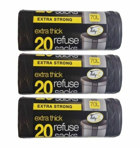 - 20 Recyclable Black Bin Bags Household Refuse Sacks 70L Rubbish Waste Bin Liner - Image 2
