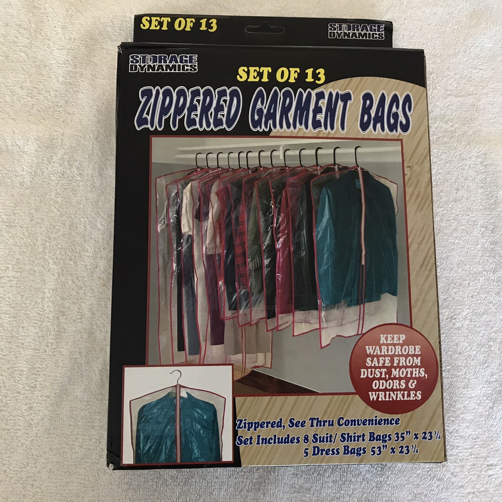 13 Clear Zippered Garment Bags Cloth Storage Suit Dress Shirt Covers