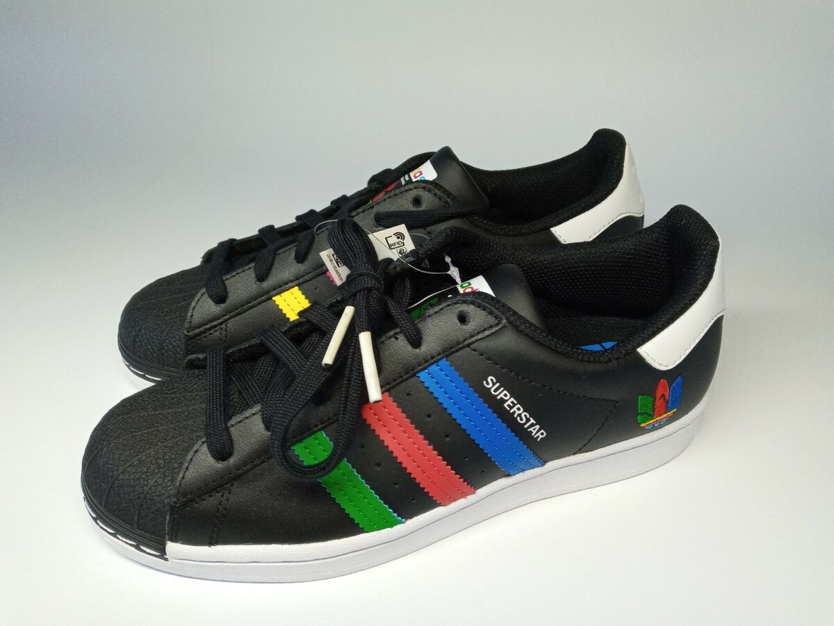 Adidas Superstar J Colorful Stripe Black Leather FW5235 Adidas Superstar J Colorful Stripe Black Leather FW5235
