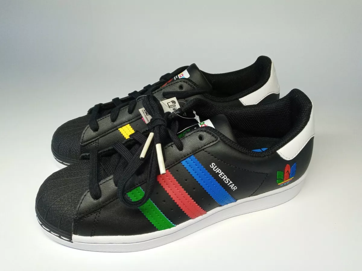 Black adidas shoes with rainbow stripes cheap