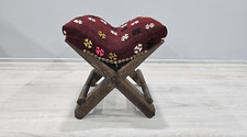 taburete de madera antiguo, silla otomana vintage, silla pequeña antigua, silla primitiva