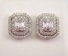 2Ct Baguette Cut Lab Created Diamond Cluster Stud Earrings 14K White Gold Plated