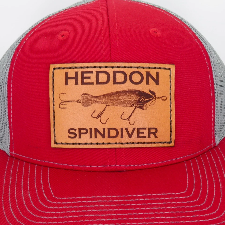 Heddon Spin Diver Hat Cap Snapback Leather Patch Sewn Trucker Adjustable 1