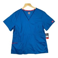 NWT Dickies Royal Blue Womens Modern Classic Short Sleeve V-Neck Scrub Top Large