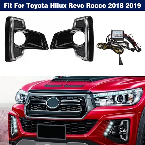 2x Front Bumper Fog Light Cover w/ LED DRL For Toyota Hilux Revo Rocco 2018 2019 - Picture 14 of 14