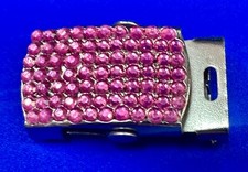 Tiny pink girlie Rhinestone's covering silver tone ratchet style Belt Buckle