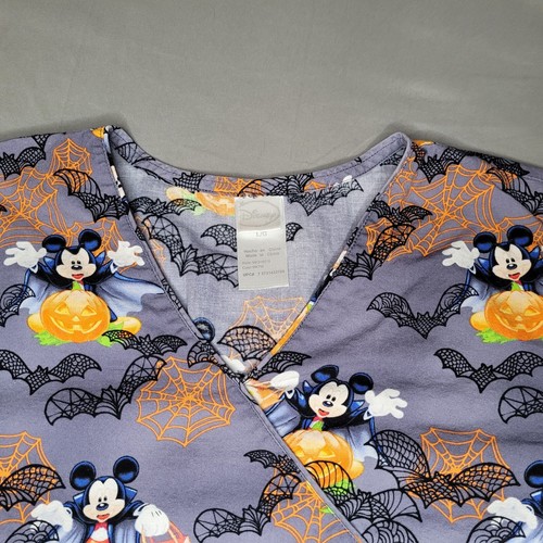 Disney Scrubs Top Womens Large Mickey Mouse Vampire Halloween Bats Spiders Webs - Picture 3 of 10