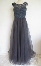 Mori Lee Madeline Gardner Evening Gown 00 XS Lace Tulle Full Skirt Charcoal Gray